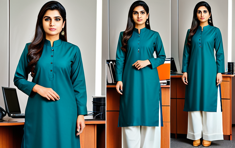 캄보디아 시하누크빌 해변 - **
A professional businesswoman in a modest, tailored shalwar kameez (traditional Pakistani/Indian ...