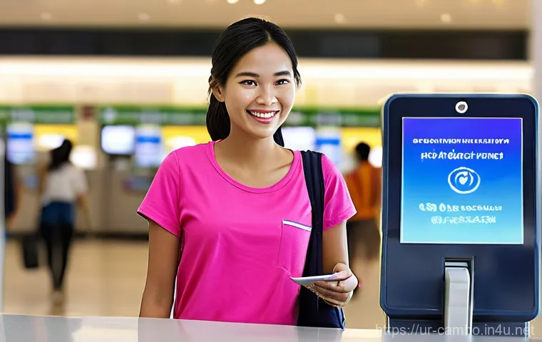 캄보디아 SIM 카드 구매법 - **Prompt 1: Airport SIM Card Purchase in Cambodia**
    "A cheerful, diverse female traveler in her ...