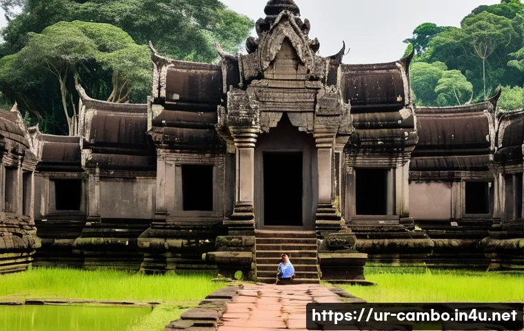 캄보디아 여행 예산 짜기 - **Prompt 1: Serene Exploration of Angkor Wat in the Green Season.**
"A female traveler, respectf...