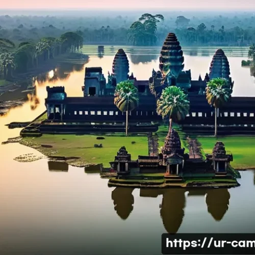 Home 13 앙코르 유적군의 비밀 - **Prompt:** "A majestic aerial view of the Angkor Wat complex at dawn. The sprawling sandstone templ...